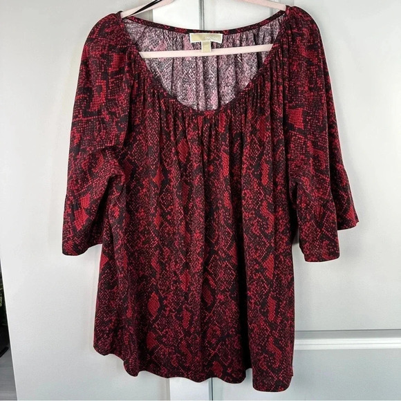 Michael Kors Size 3X Red Snake Print Pull‎ Over Flare Sleeve classic snake print - Picture 1 of 9